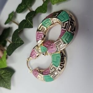 Chunky Gold Hoop Earrings Greca / Greek Key Design